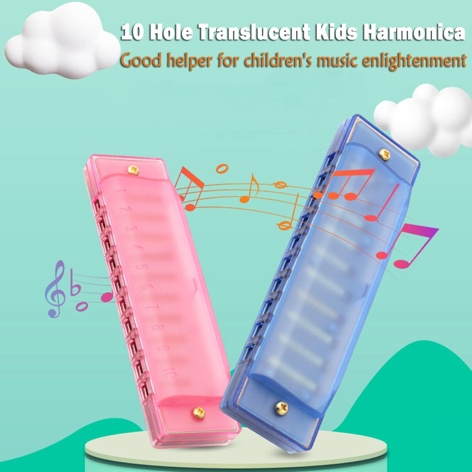 NALACAL Harmonica for Kids, 10 Hole Translucent Harmonica, Educational Toys Beginner Musical Instruments for Children Party Holidays (Blue, Red, Green, Orange, Pink) (5 Pack)