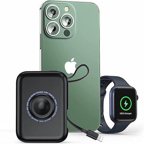 HUOTO Cargador portátil cargador magnético mini iWatch de 5000 mAh con cable de carga integrado cargador de viaje batería externa compatible con