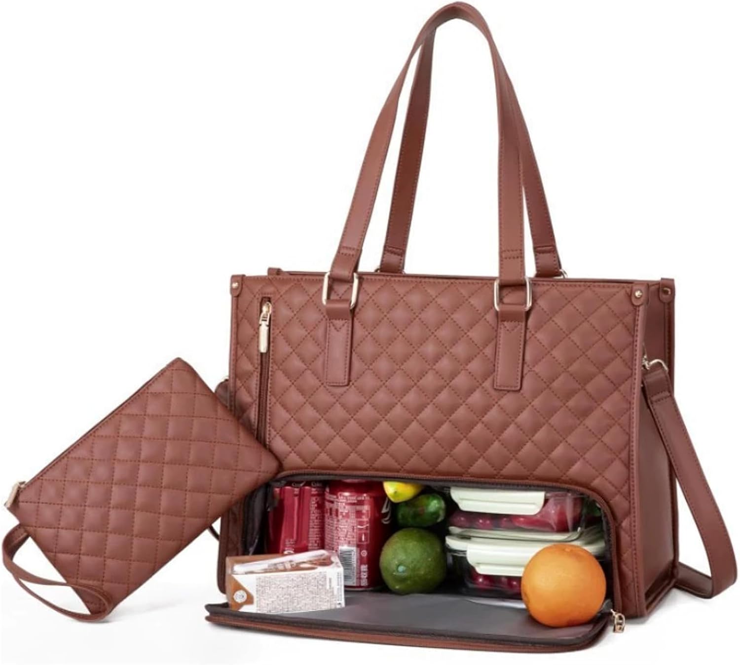 Womens Lunch Bags For Work Includes Wallet & Keychain, 2-IN-1 Lunch Tote - 16" Laptop Compartment