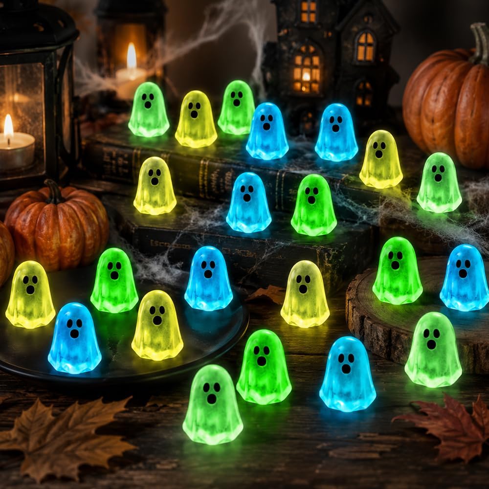 DULEFUN 120Pcs Halloween Luminous Mini Ghosts Figures, 15 Colors