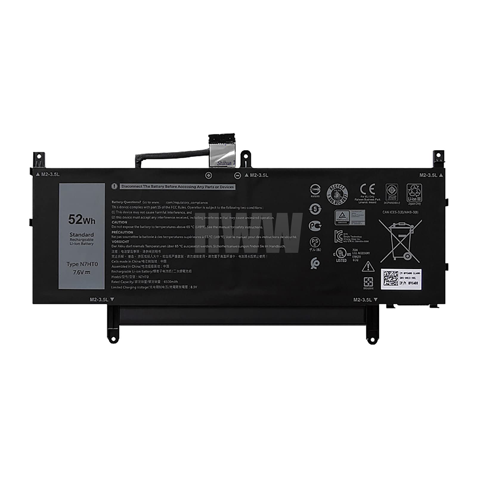 HWW New 7.6V 52Wh 6500mAh N7HT0 Battery Compatible with Dell Latitude 9510 2-in-1 N7HTO 08NFC7 TVKGH 089GNG HYMNG 0HYMNG Series