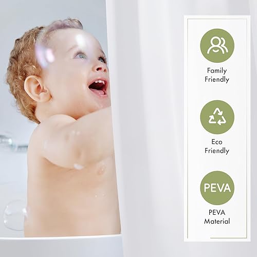 Miniatura 2 de Amazer Forro de cortina de ducha blanco con imanes, 72 x 78 pulgadas, forro de ducha de plástico PEVA, impermeable, peso medio, forro de cortinas de