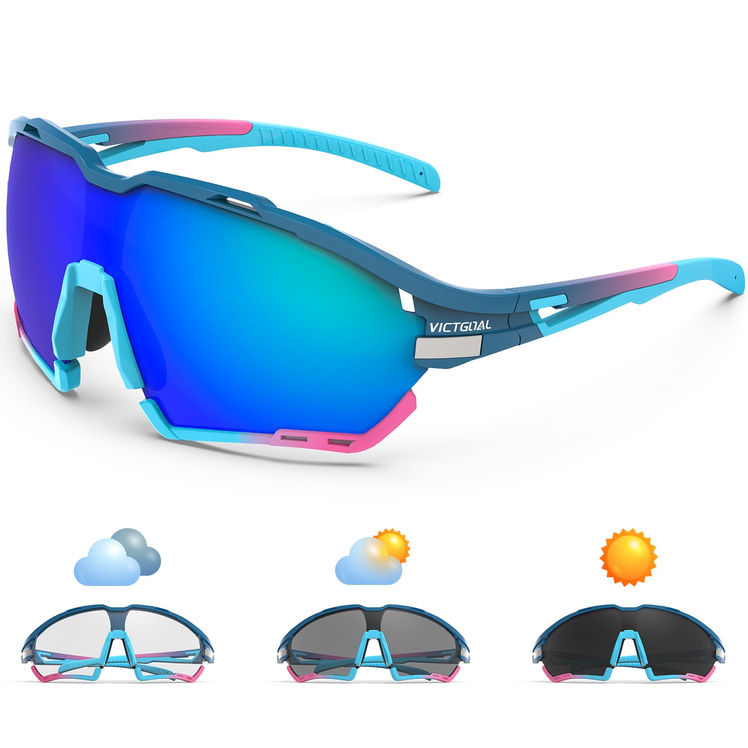 VICTGOAL Gafas de Ciclismo para Hombre Mujer con 2 Lentes Polarizadas y Fotocromáticas TR90 Gafas de Sol para Ciclismo Deportivo