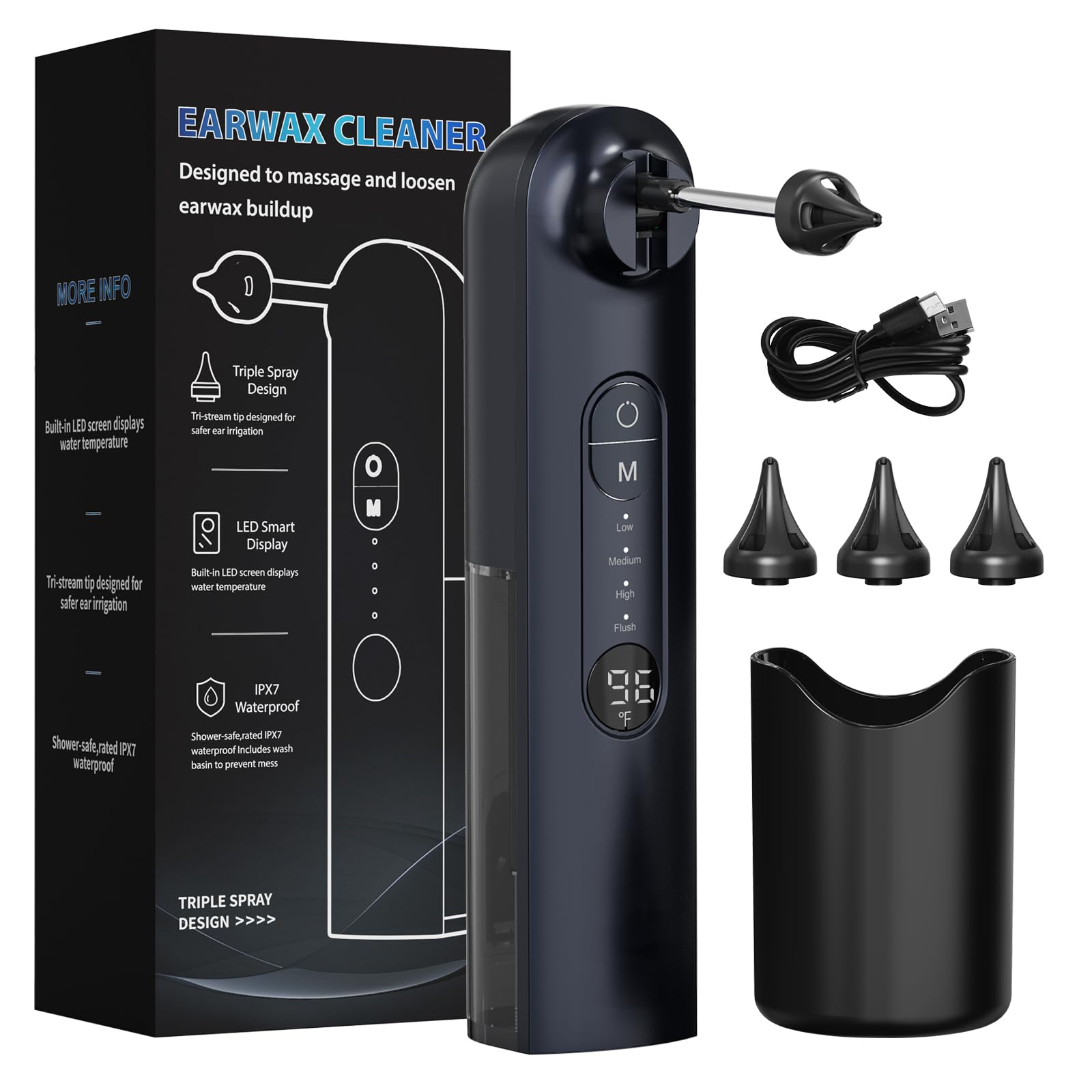 Ear Wax Removal Kit With Dual Water Tank Electric Ear Cleaner Tool With Ear Dryer Irrigation Flushing System 5 Modes,Black - Pick Your Plum - View #4