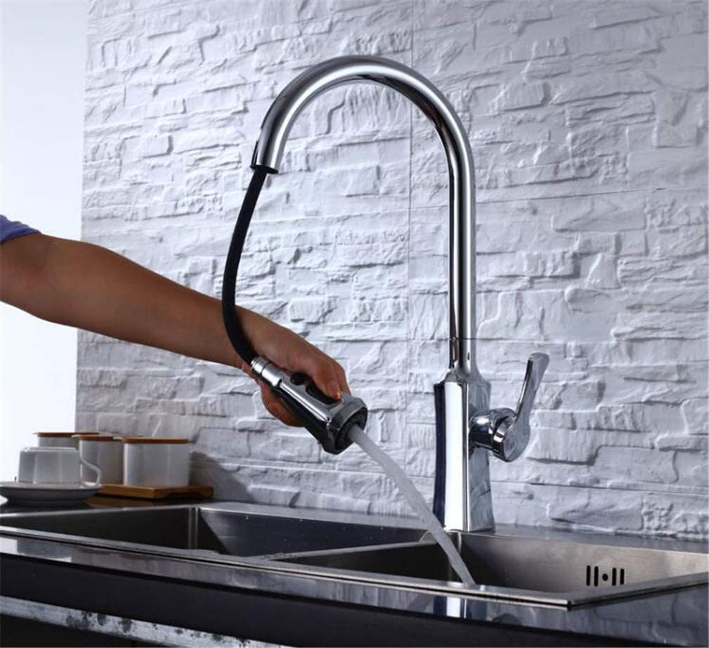 COSZWQDP Kitchen Faucet Chrome/Black Gild Torneira para Cozinha De Parede Hot and Cold 360 Rotation Mixer Swivel Pull Out Sink with Aerator Single Handle Black(Cromo)