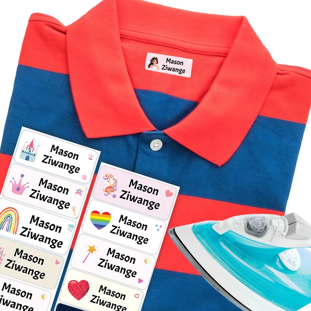 Princess Iron on Clothes Labels for Kids Clothes (37 x 15 mm) Waterproof Personalised Iron on Name Stickers for Clothes Kids Name Tags for Clothes for Care Home Papa Prints®