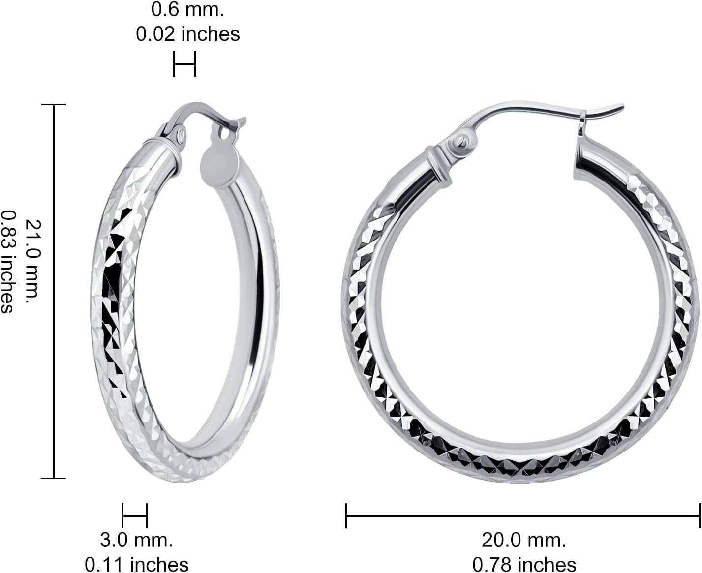 Hoops & Loops 925 Sterling Silver Diamond-Cut Round Hoop Textured 3mm Click-Top Earrings for Women, Slver, Two-Tone 14K Yellow Gold Flash Plate 15/20/25/30/35/40/45/50mm Hoops - Image 6