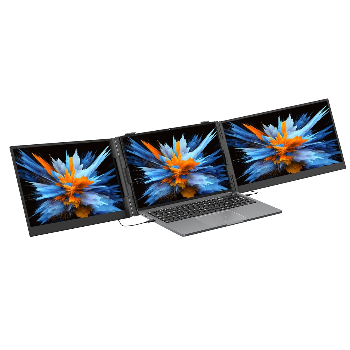 Blackview DCM6 | Tragbarer Dual-Monitor 2×14" FHD IPS | USB-C | Grau | 1080P IPS | Plug & Play | 300 Nits | 100W PD | USB-C | Windows/macOS/Android/Linux | 2 Jahre Garantie