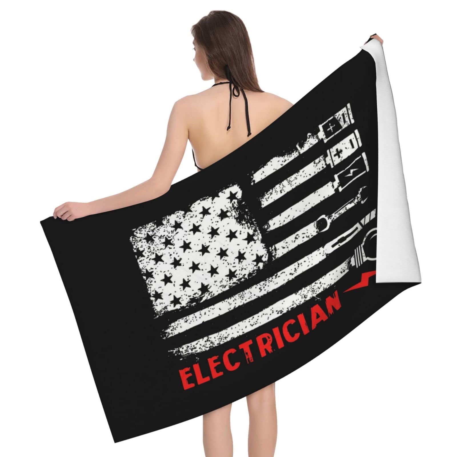 Lsjuee Electrician USA Flag Microfiber Bath Towel Absorb Water Quick Dry Bath Towel, for Beach, Swimming Pool, Camping
