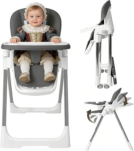 Chaise haute bébé pliante 4en1, 4 Positions d'Inclinaison 