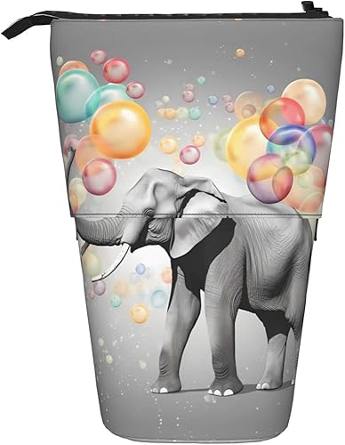 Arasrsey Estuche telescópico con soporte para lápices, diseño de burbujas de ensueño, diseño de elefante divertido, color gris, bolsa de papelería