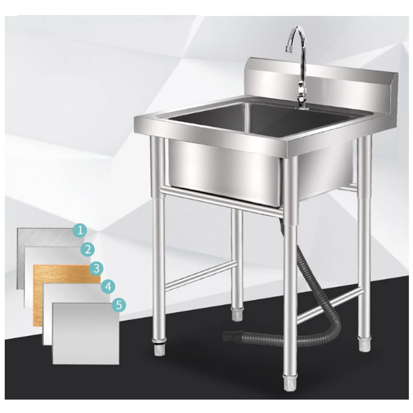 ZQFHSX 304 Stainless Steel Commercial Sink, Utility Sink w/Drain Pipe, Drain Strainer, Adjustable Bullet Feet, Faucet, Compartment for Laundry, Garage, Kitchen