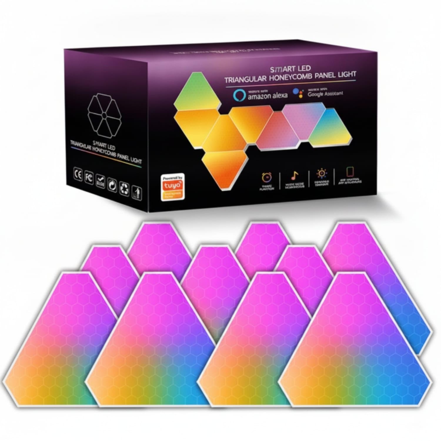 12 Pieces Customizable Triangle Light Panels Modular Triangular Light Lighting appControlled LED Wall Lights Geometric for Gamers, Gaming Room, Desk Setup, Bedroom, 12 PCS, WiFi-image-47