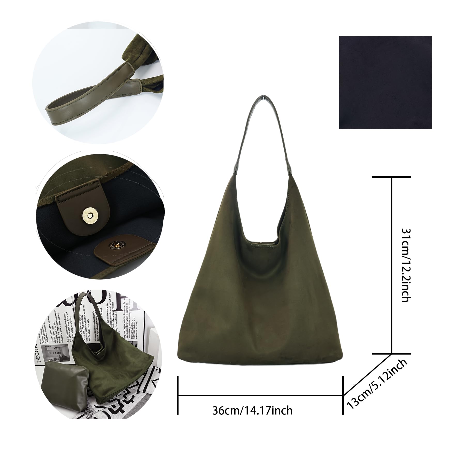 LNORMIA Suede Hobo Bag for Women-Suede Purse Slouchy Brown Tote Handbag, Large Shoulder bag for Travel and Work