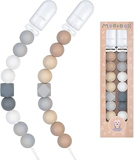 Pacifier Clips for Baby Boys Girls (Beige, Grey)