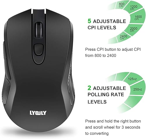 Miniatura 4 de Ratones inalámbricos 2.4G Super ahorro de energía portátil portátil PC portátil portátil ratón de computadora portátil, 5 ratones DPI ajustables, 6