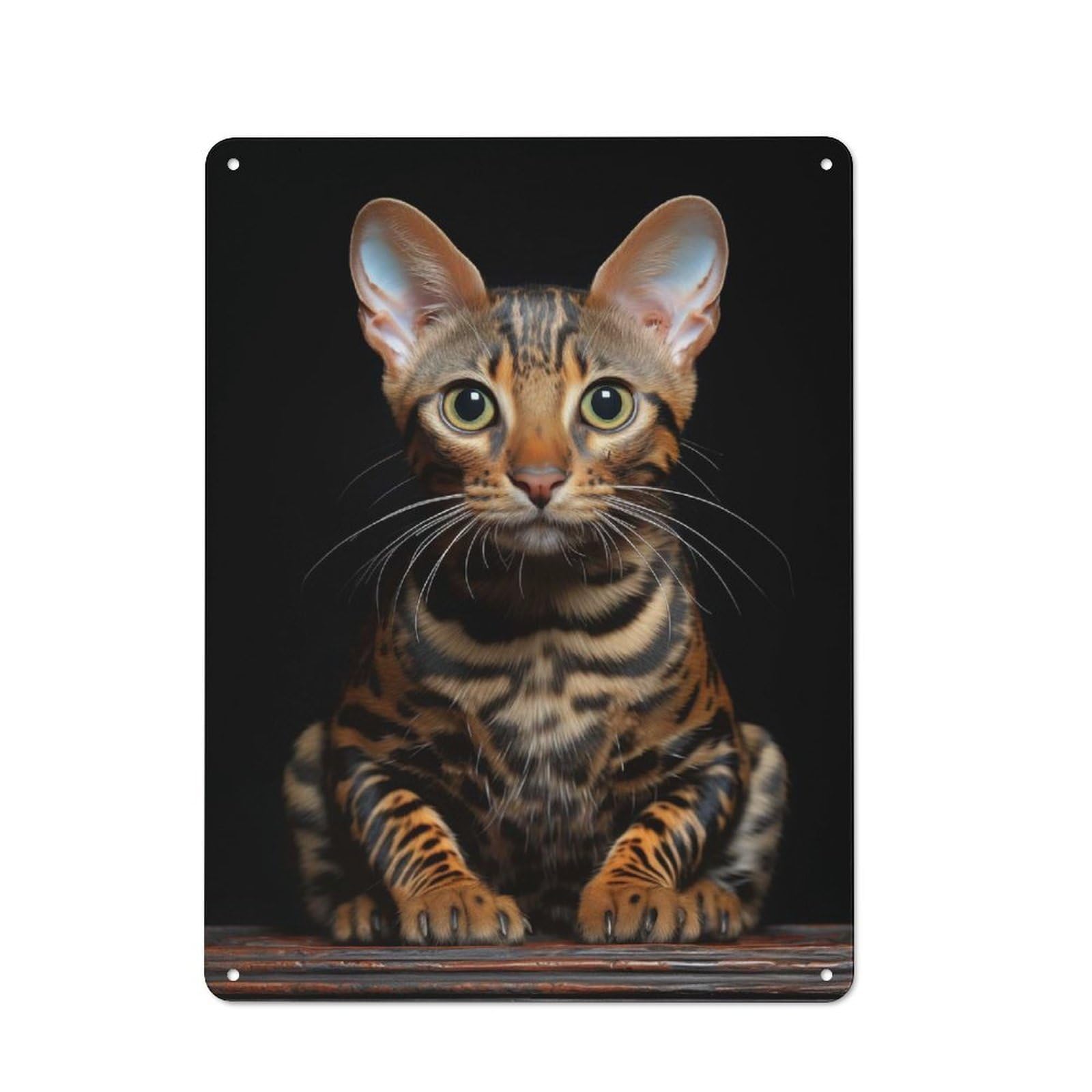 Junmoney Style-21 Character Decorative Tin Plaque 40X30cm Featuring Bengal Cat, Small Space Decor For Bedroom, Kitchen, Office Or Living Room