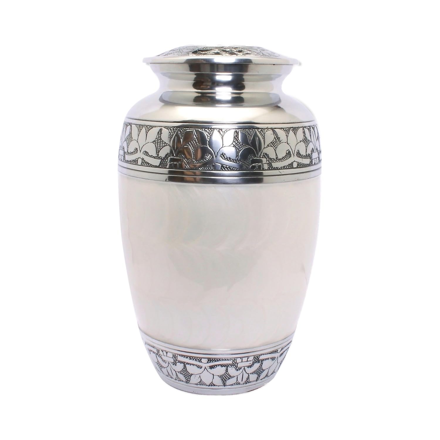 Elegant Pearl White Cremation Urn for Human Ashes – Adult Large Aluminium Funeral Memorial Keepsake – Timeless Tribute for Loved Ones