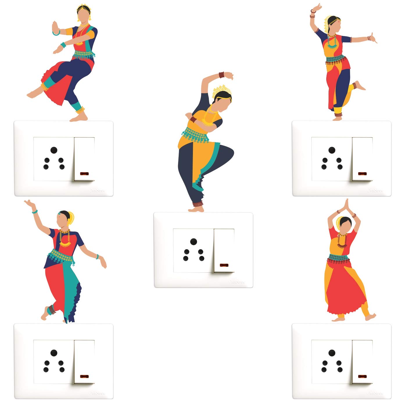 Beautiful - Traditional Indian - Bharatanatyam - Dancer - Decorative Wall Sticker Combo Pack for Switch Panel Board, Laptop, Fridge.' - Sm4070 (PVC Vinyl - Set of 5)