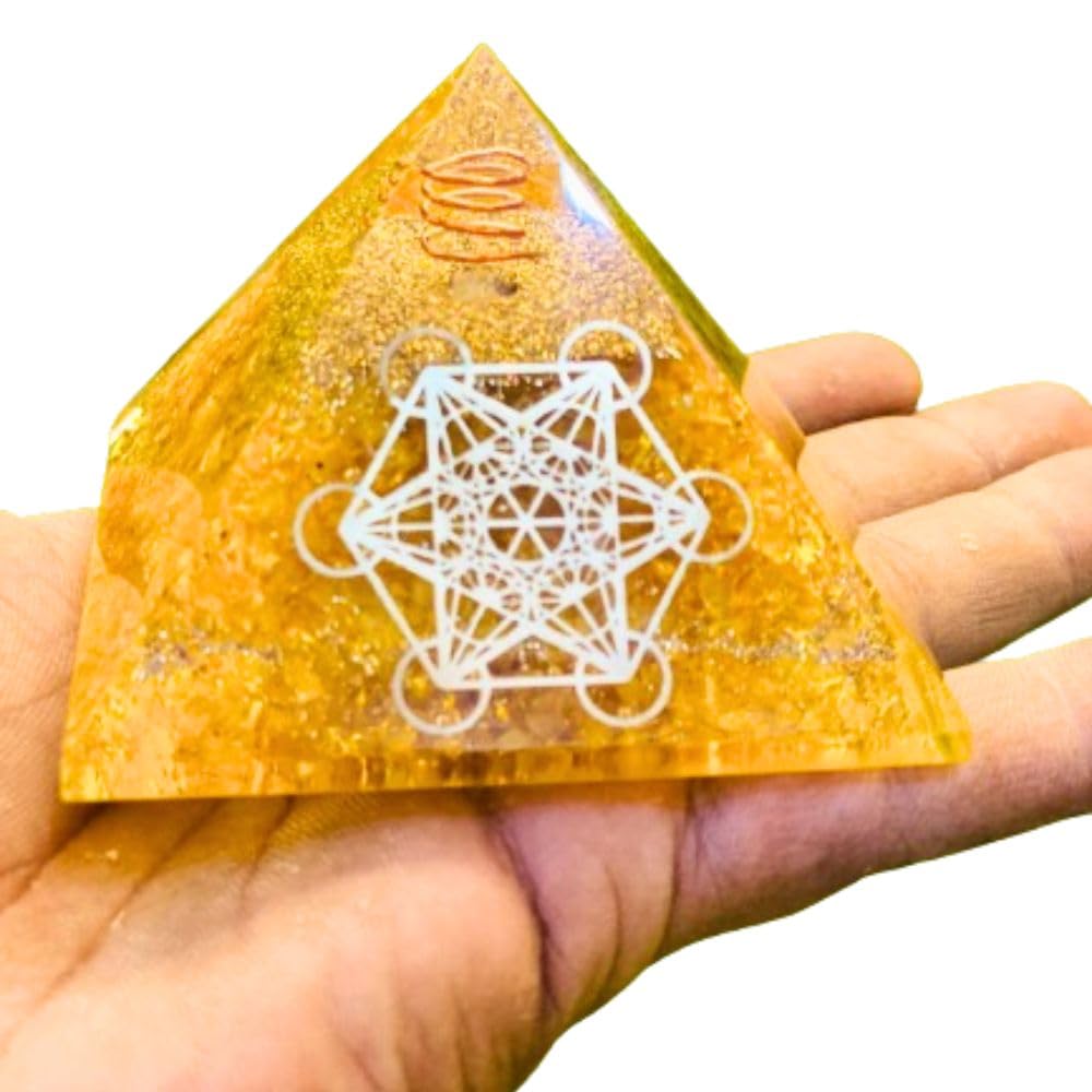 Citrine Orgone Crystal Pyramid Vastu for Home/Seven Chakra Pyramid Metatron with Grid for Protection Positive Energy Generator