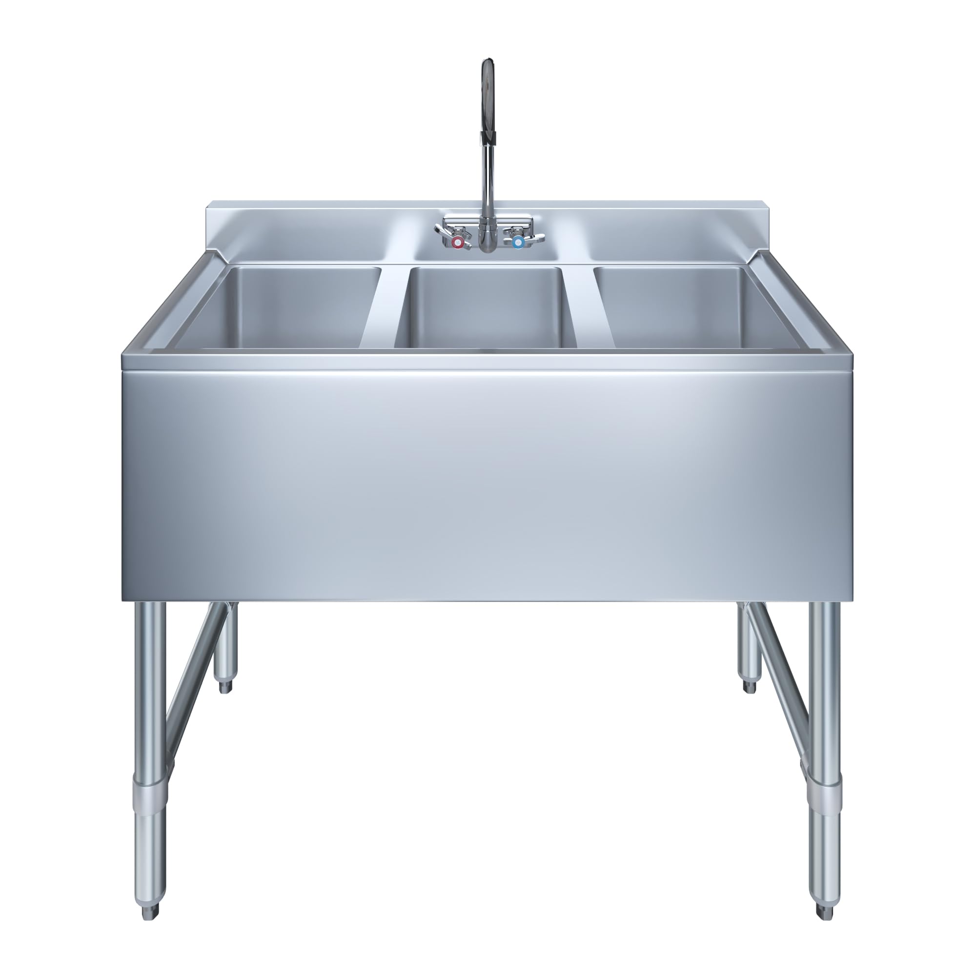 AmGood 3 Compartment Under Bar Sink With Faucet - 38