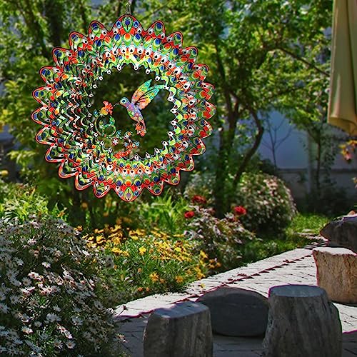 Image of Aoedelyart Hummingbird Wind Spinner for Yard and Garden,12in 3D Wind Spinner Hummingbird Gift for Women /Mother /Father /Men,Hanging Bird Wind Catchers Kinetic Yard Art Ornaments Outdoor Wind Sculptures