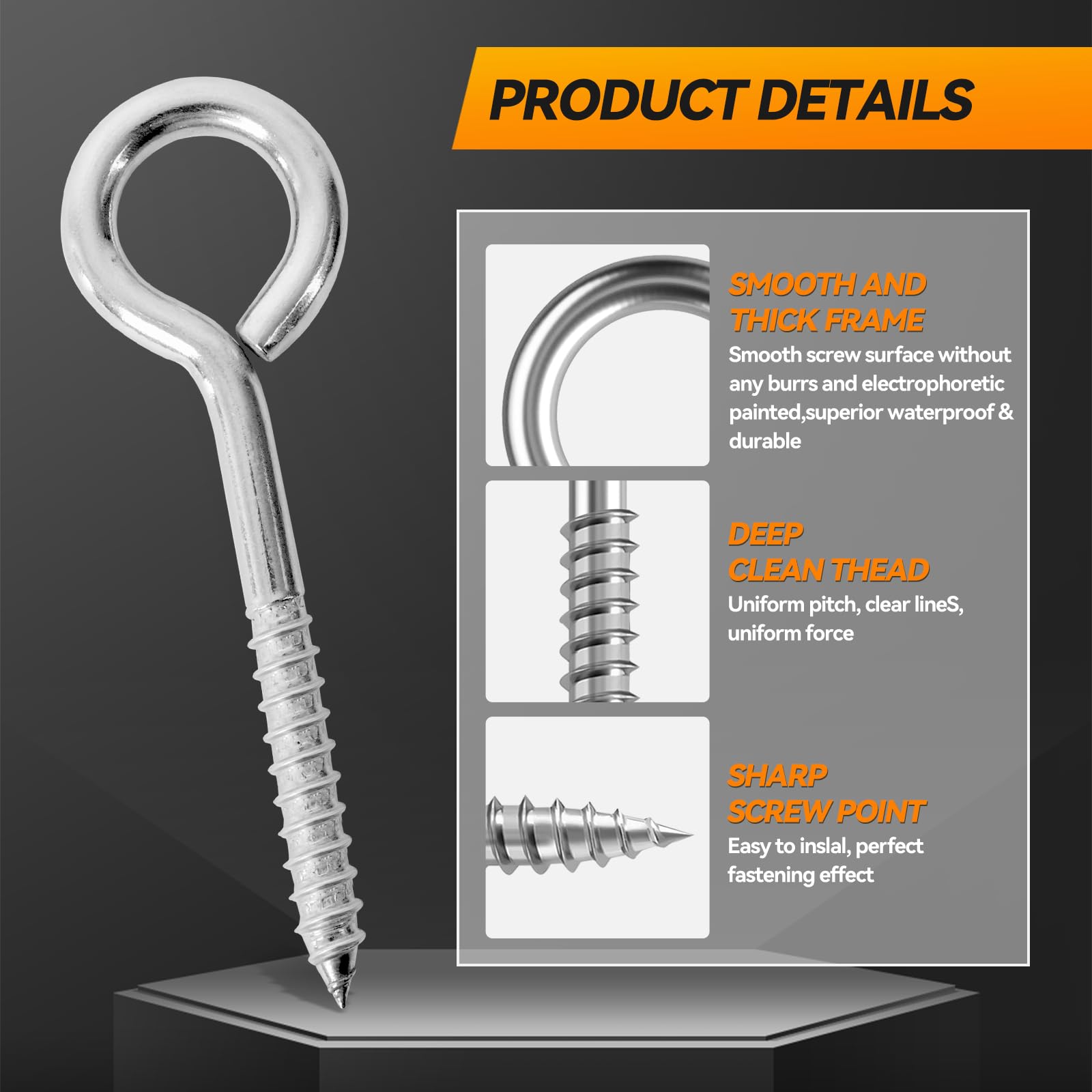 Heavy Duty Stainless Steel Screw Eyes - 800LBS Strength -8