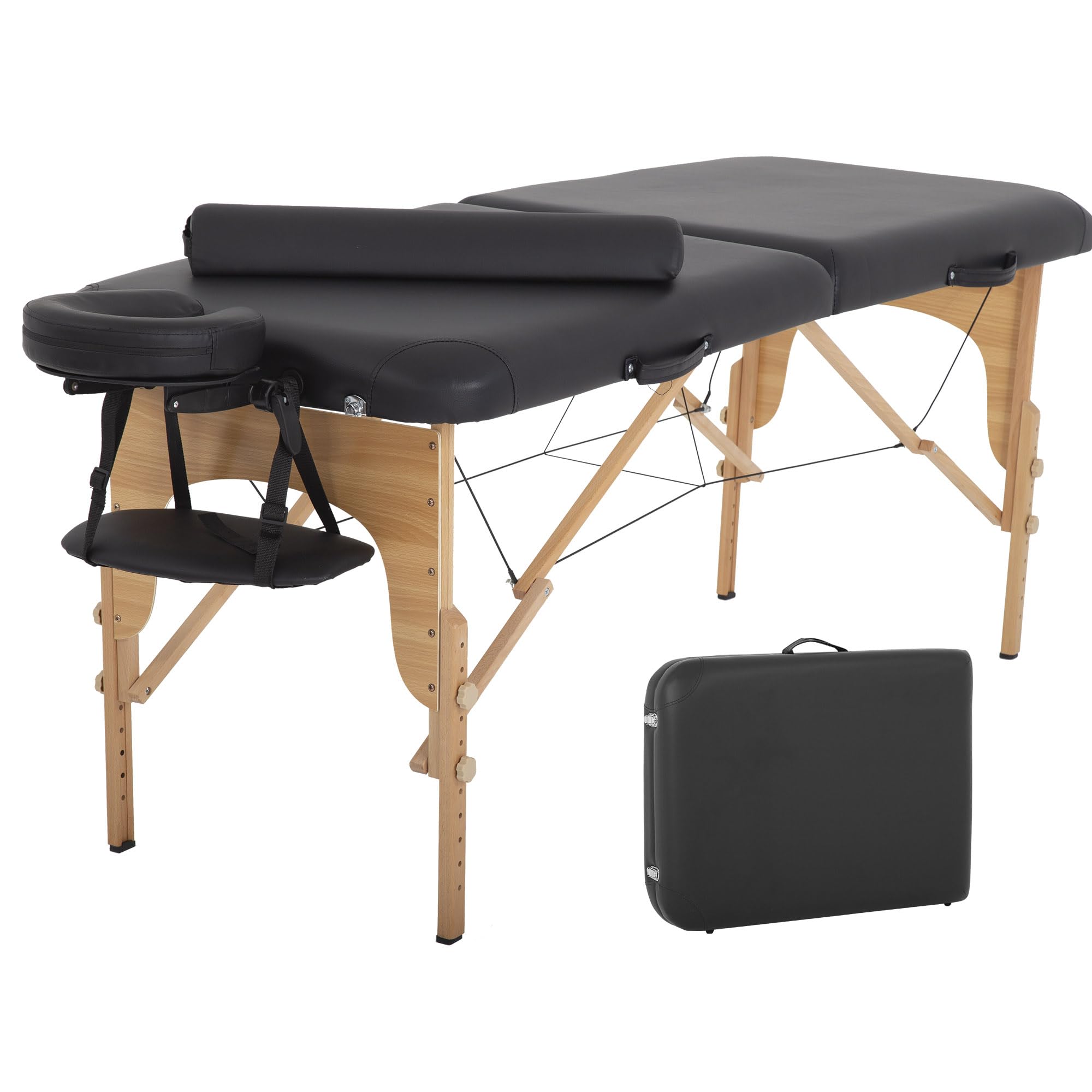 PayLessHere Portable Massage Table 73”Lx28”W Massage Tables 2 Fold Massage Table Spa Bed Height Adjustable Massage Bed with Bolsters Carry Case Portable Salon Bed (Black)