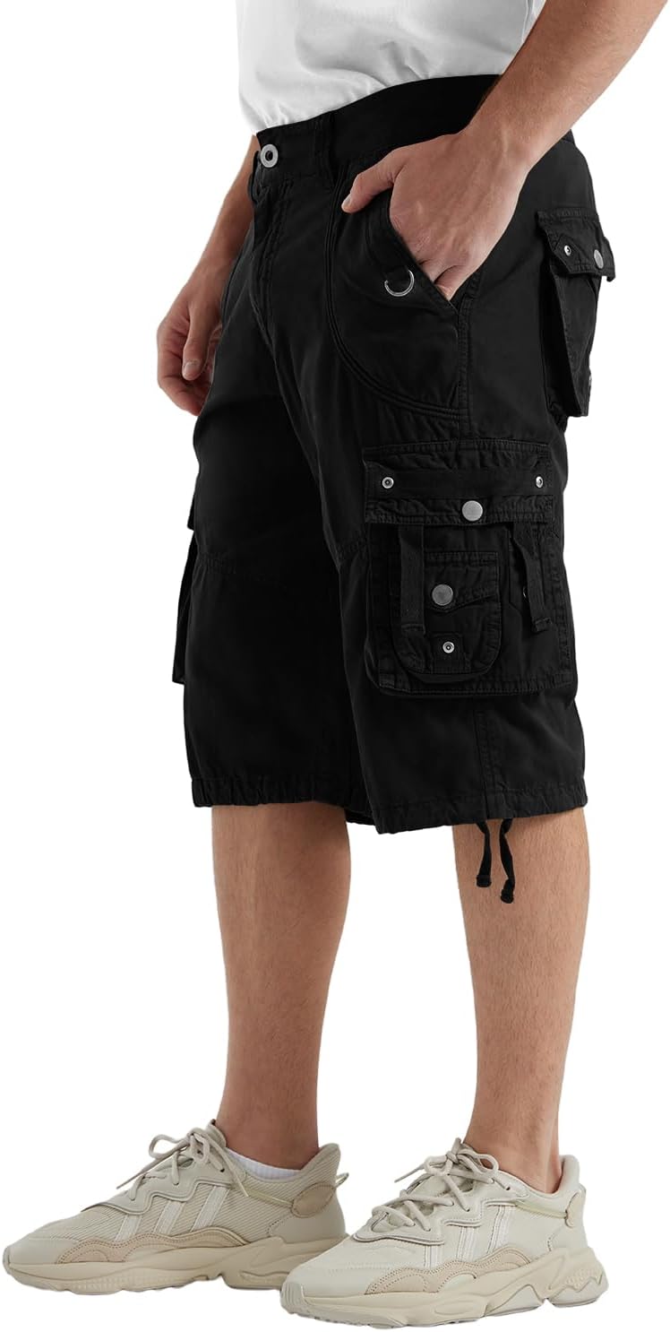 Men’s Long below Knee Length 3/4 Capri Cargo Shorts Loose Fit with Pockets 38 Black