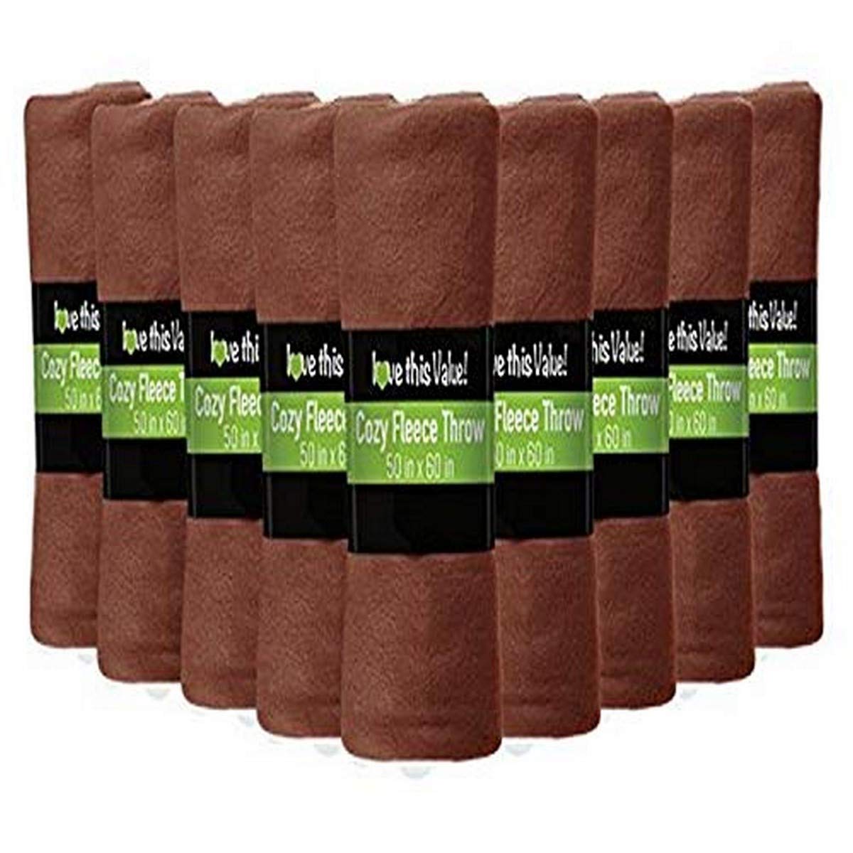 Photo 1 of 12 Pack Wholesale Soft Comfy Fleece Blankets - 60" x 50" Cozy Throw Blankets (Brown)