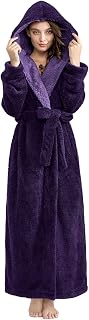 Women Hooded Bathrobes Soft Warm Floor Length Sleepwear Luxurious Plush Fleece Winter Ladies Long Robes