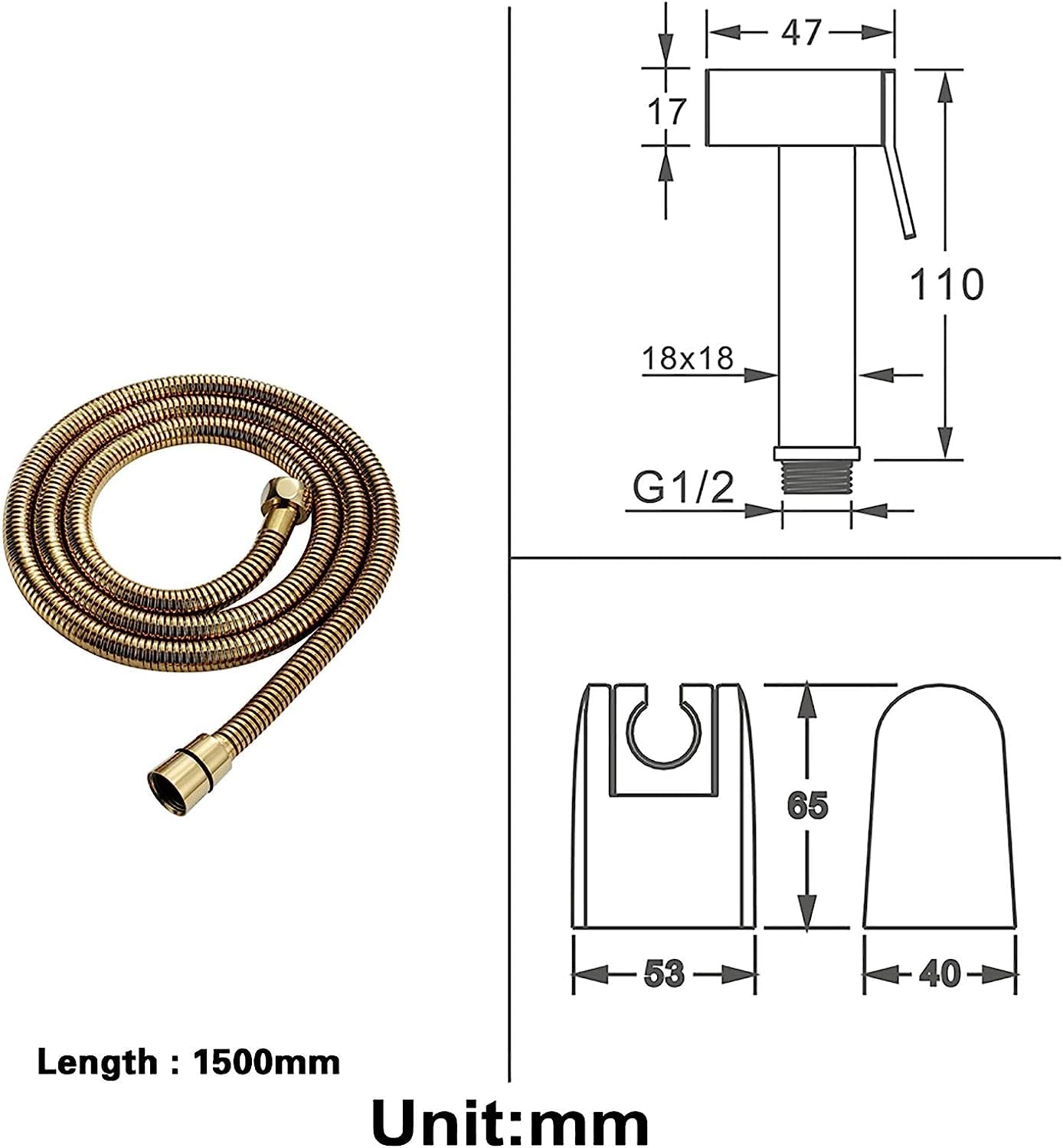Handheld Bidet Sprayler do toalety, Titanium Gold Portable Tkanina Zestaw rozpylacza Mosiężne Bidet Zestaw opryskiwaczy z wąż prysznicowy i uchwyt na higienę osobistą, kąpiel zwierzak