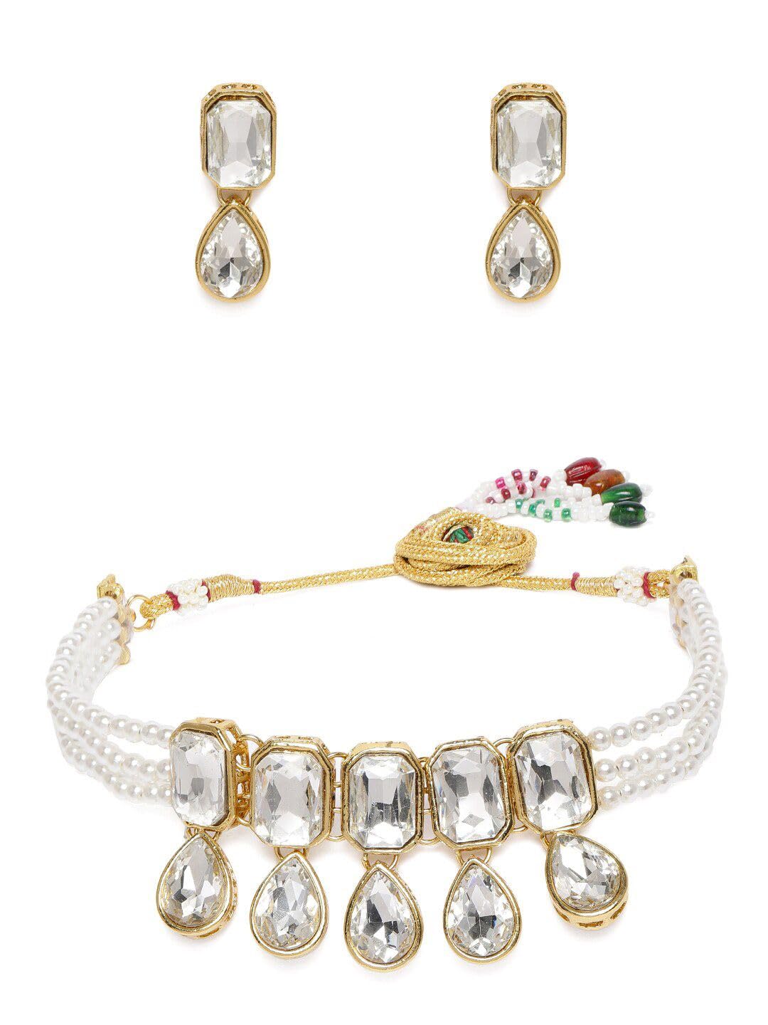 Juego de joyas de perlas de cristal blanco DMZ-2416 S en latón elegante 7