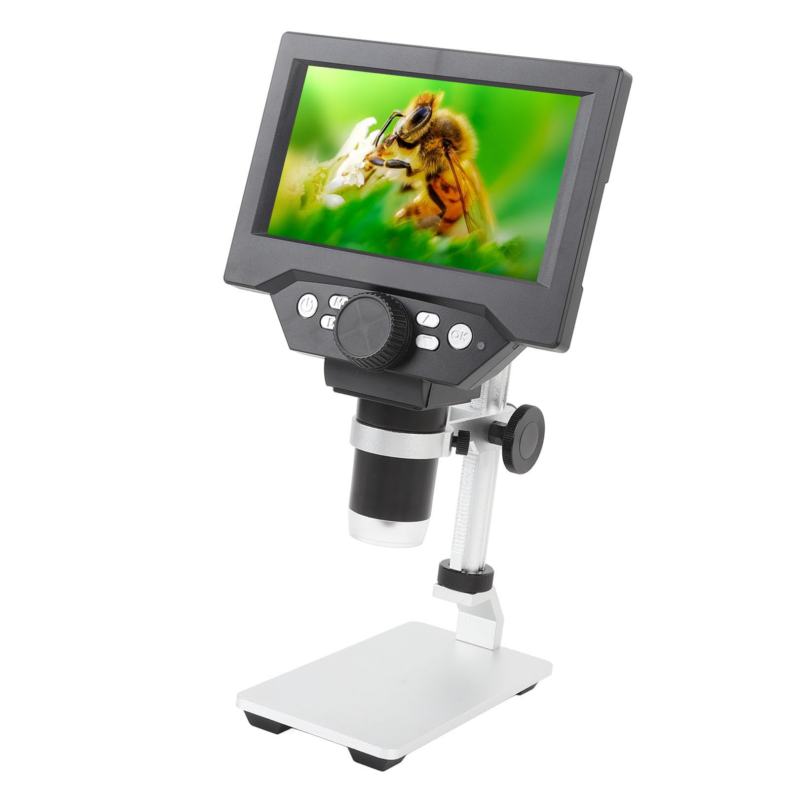 Digital Microscope, 5.5in LCD Display Digital coi Microscope 1000x, coi Magnifier with 8 Adjustable LED Lights, PC View Height Adjustable Stand, Soldering Microscope for Adults