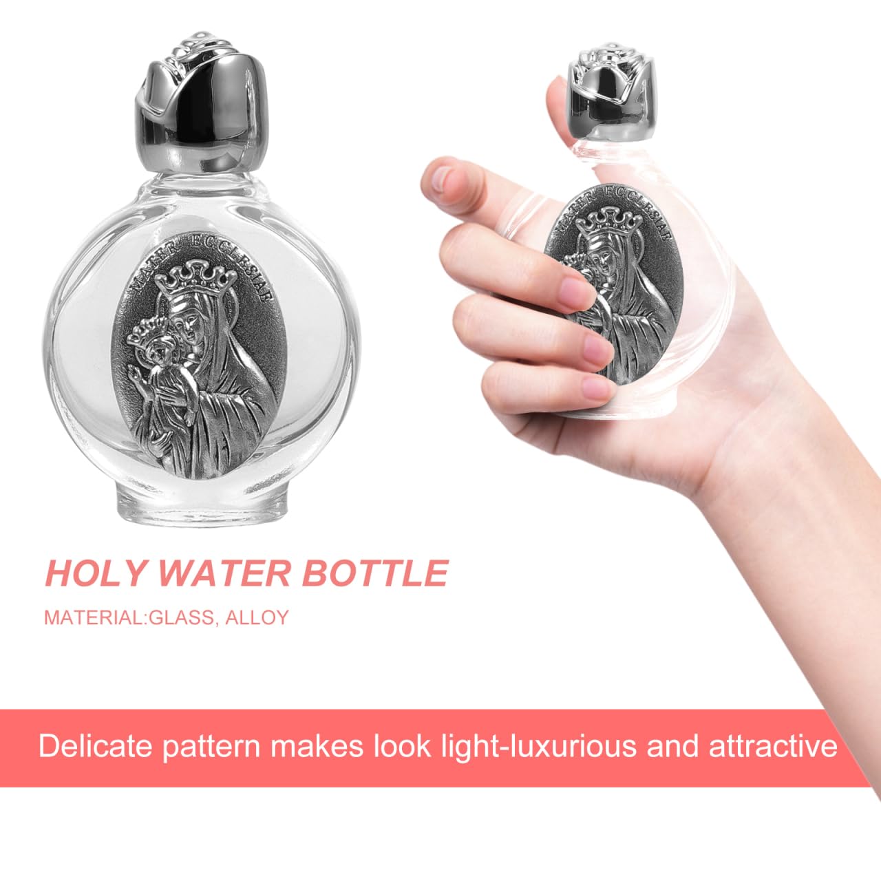 Angoily 2 botellas de agua de cristal, recipiente de agua rellenable, dispensador de agua católica, recipiente de perfume vacío, para fiesta de bautizo católica de Halloween,