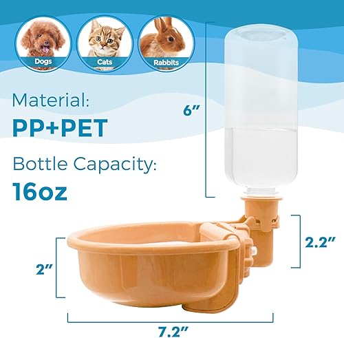 Miniatura 6 de Vannon Botella de agua para mascotas de 16oz, dispensador de tazón de agua por gravedad para jaula, dispensador de agua anti-desbordamiento para