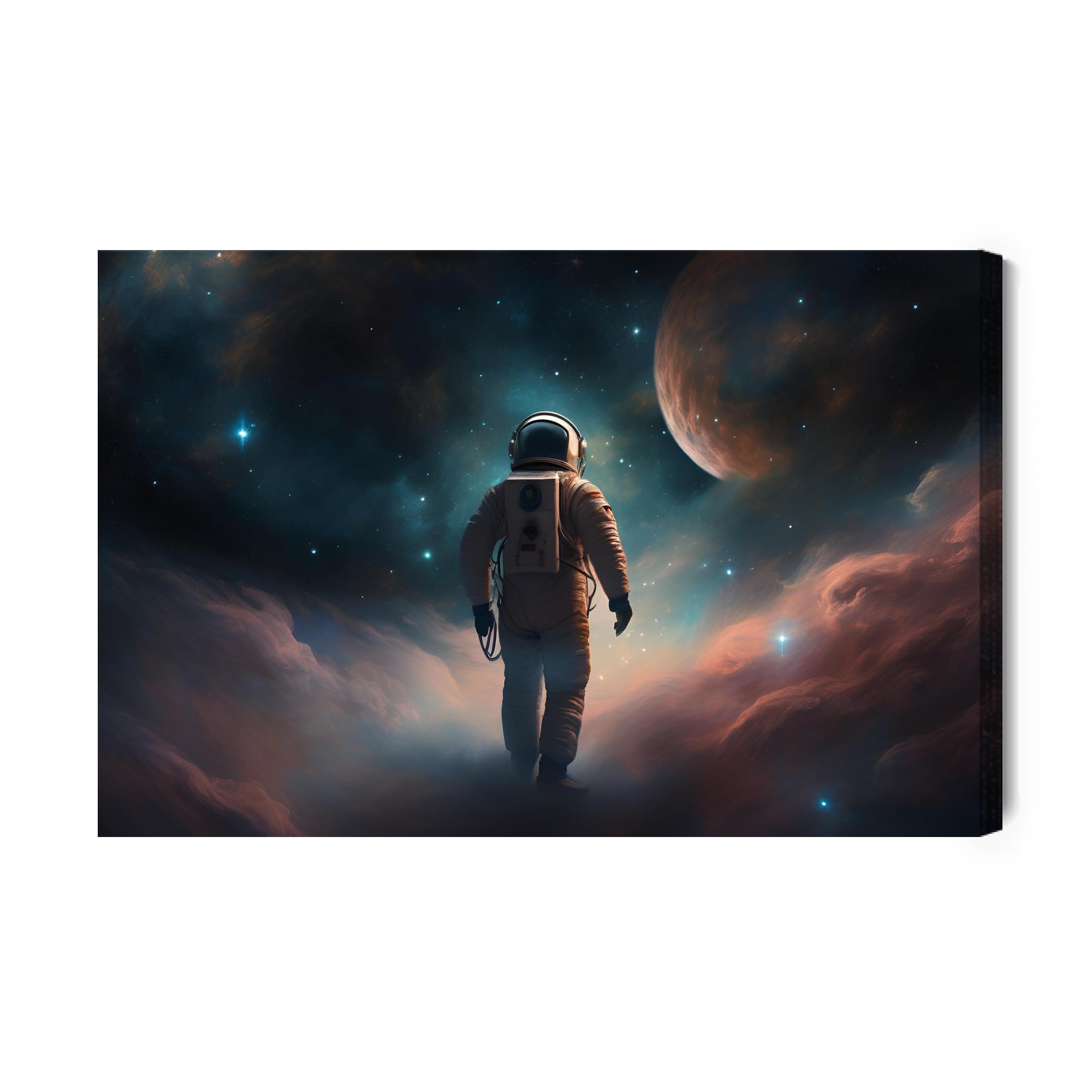 WALLERO Impression sur toile, espace, astronaute, lune, planètes, édition 5, 100 x 70 cm