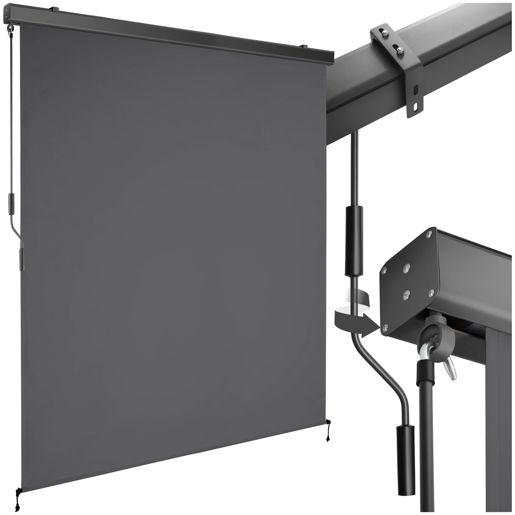 tectake® Vertical Awning with 50+ UV Protection & Water-Repellent Fabric, Privacy Screen with Durable Aluminium Housing & Hand Crank, Ideal as Patio, Balcony & Garden Screen - 160 x 250 cm, Dark Grey