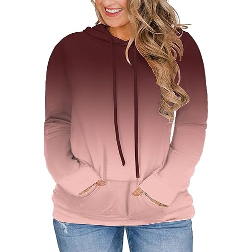 VISLILY Women-Plus-Size-Hoodies-Sweatshirts Color Block Tops with Pockets XL-4XL