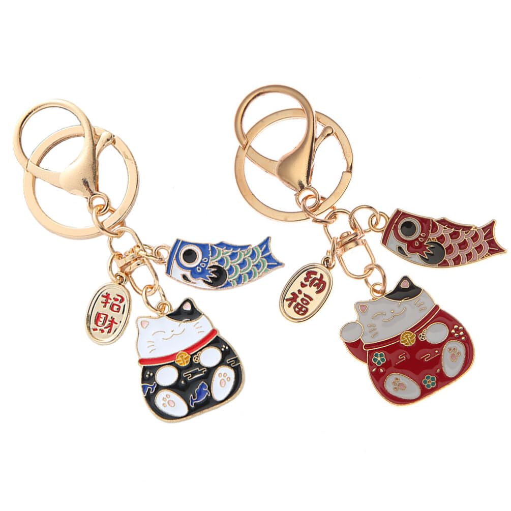 SHERCHPRY 2piezas Llavero Del Gato Suerte Japonés Kawaii Llavero De Dibujos Animados Para Mochila Bolso Coche Decoración De Año Chino