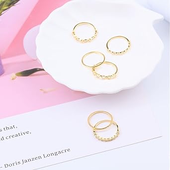 6PCS Non Tarnish Gold Stacking Rings for Women Waterproof Cubic Zirconia Adjustable Rings Set Wedding Thumb Statement Engagement Promise Ring,Size 7(Gold)