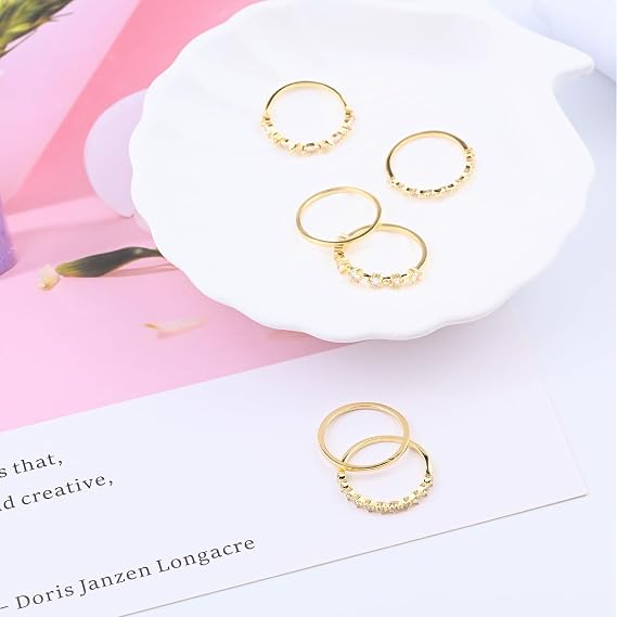 6PCS Non Tarnish Gold Stacking Rings for Women Waterproof Cubic Zirconia Adjustable Rings Set Wedding Thumb Statement Engagement Promise Ring,Size 7(Gold)