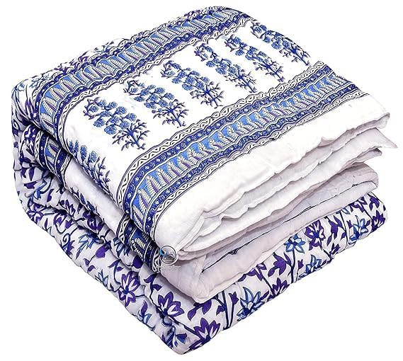 Image of EMIOUR 400 TC Pure Cotton Soft Jaipuri AC Quilt /Razai /Rajai Floral Print,Jaipuri razai Double Bed for Winter Printed (Design 11, Double Bed)