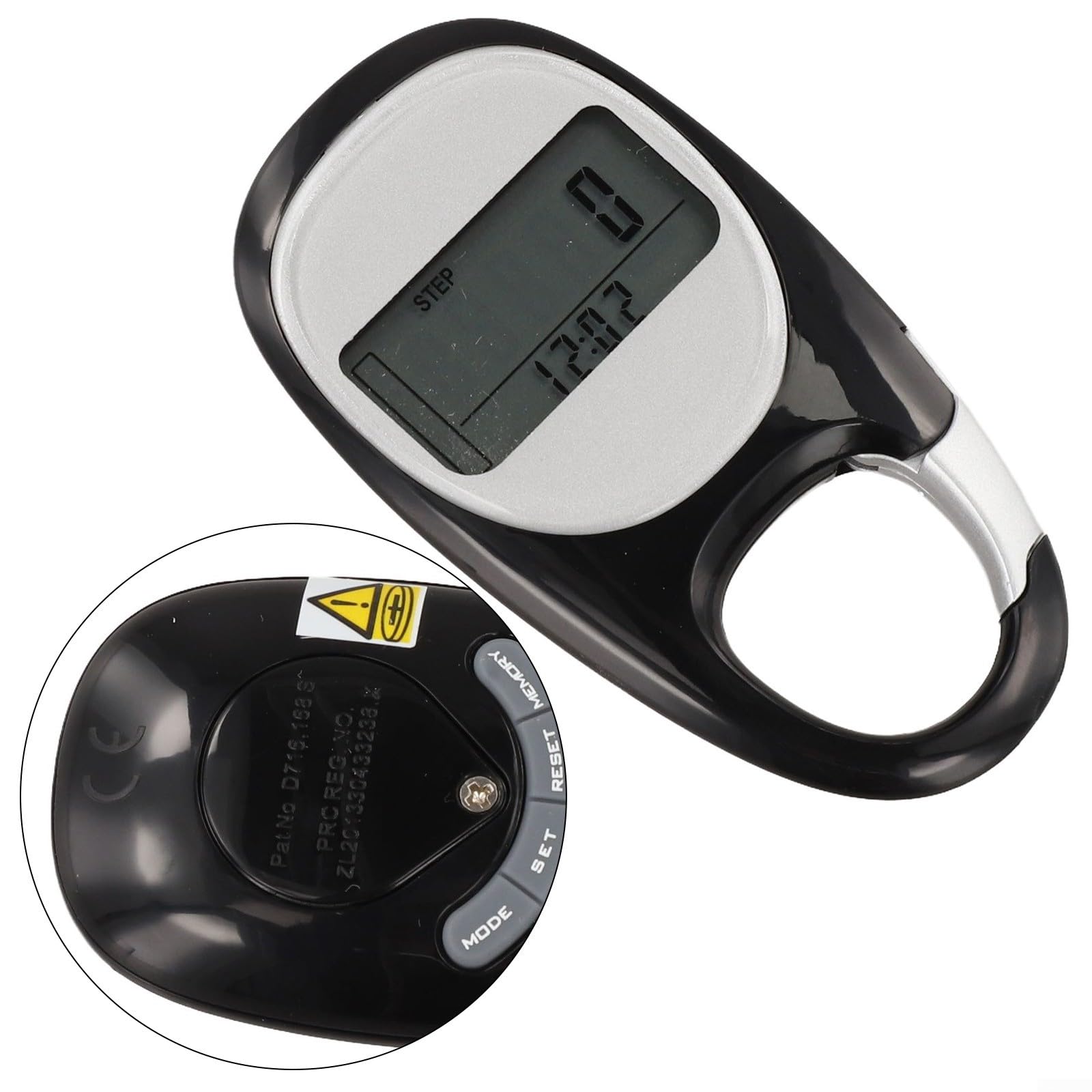 Compteur de pas numérique compact avec capteur 3D, écran LCD transparent, podomètre pour jogging, randonnée, clip ceinture ou sangle de cou (noir)