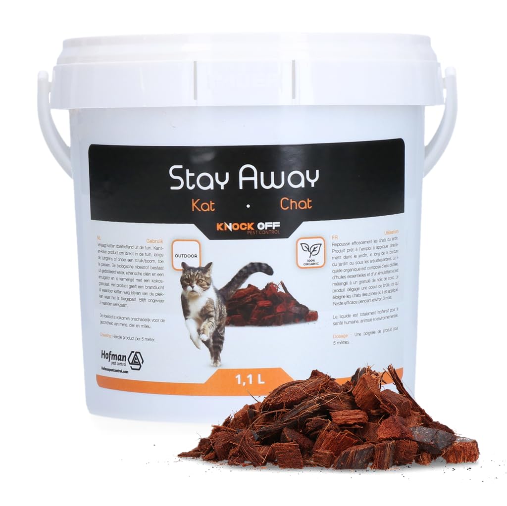 Knock Pest Control Stay Away - Aufenthalt Katze aus Garten | 100% natürlich - Katzenabwehrmittel - Wirksame Abschreckung für Katzen im Freien - Unschädlich für Mensch, Tier und Umwelt - 1,1 Liter
