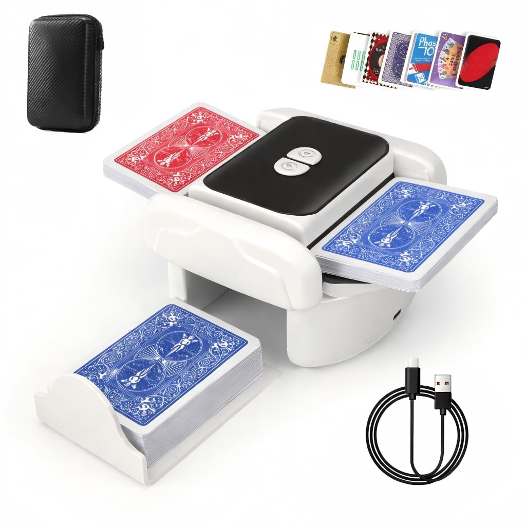 Kevsuvqin Geräuscharmer Kartenmischmaschine Elektrische, 3000mAh Kartenmischer, 2 Modi, Spielkartenablage, Mischmaschine Karten für 2 Decks, Karten Mischgerät für Poker, Texas Hold Em, Blackjack