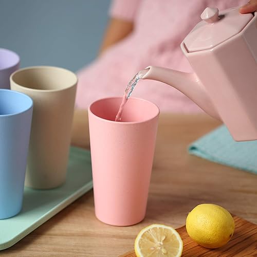 Miniatura 5 de Vasos de paja de trigo, 6 vasos de plástico de 12 onzas, reutilizables, irrompibles, ligeros, para campamento, para adultos, vasos de agua aptos