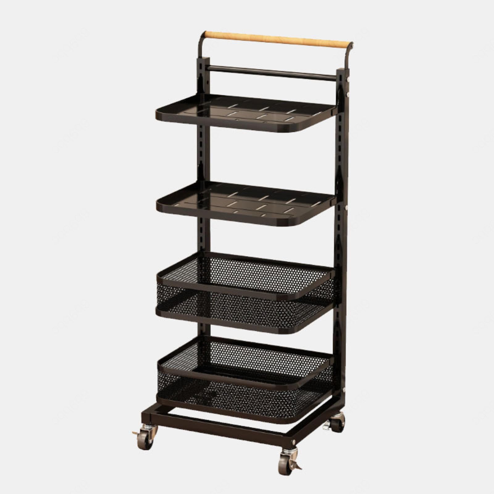 Kitchen Lid Nizer – Étagère de rangement pour couvercles de poêles avec 4 planches et 2 paniers – Armoire et étagère pour casseroles et poêles – Solution de rangement de cuisine noire