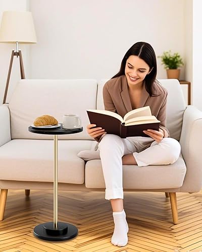 Miniatura 3 de Mesa auxiliar redonda, mesa pequeña para bebidas para espacios pequeños, mesa auxiliar moderna con patas de metal para sala de estar, dormitorio,