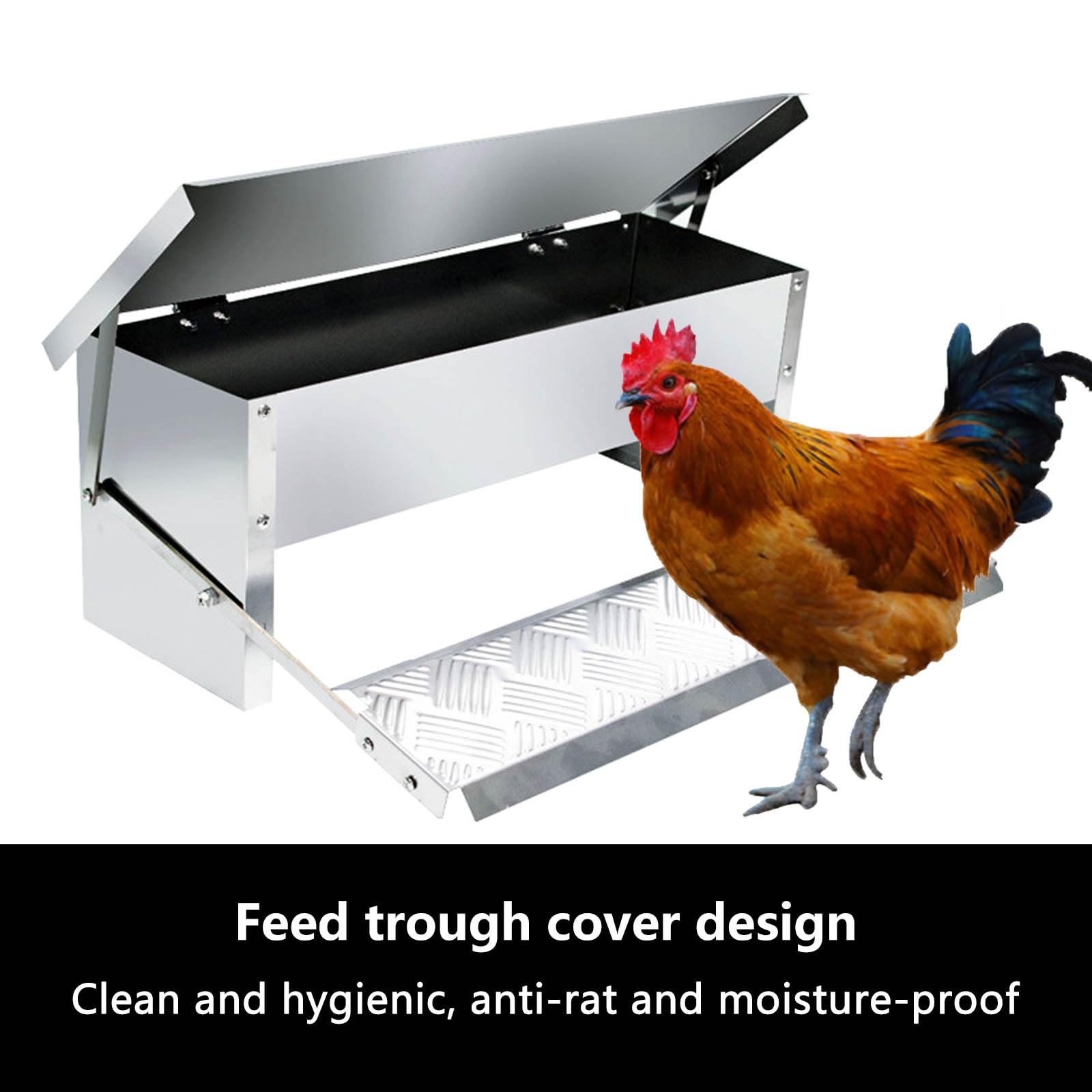 Comedero AutomáTico para Pollos Comedero para Gallinas Capacidad de 5 Kg Comedero Gallinas Dispensador Acero Inoxidable Comida para Pollos para Aves de Corral A Prueba de La Intemperie